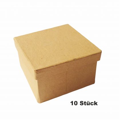 10 Papp Boxen mit Deckel Eckig 8,5x8,5x5,2 cm aus Pappmache braun 