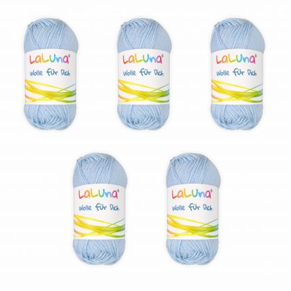 5er Pack Babywolle uni hellblau 125g 70% Merino 30% Milchfaser Handstrickgarn, weiche Wolle zum Stricken und Hkeln