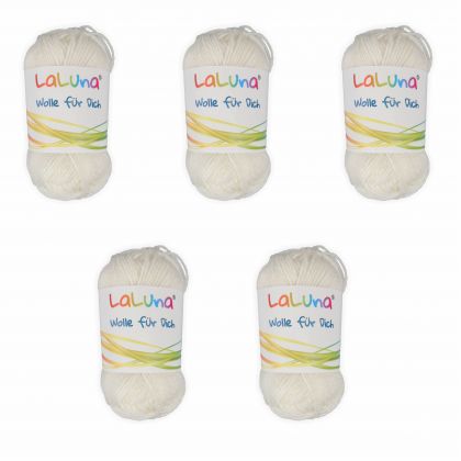 5er Pack Babywolle uni weiss 125 g 70% Merino 30% Milchfaser Handstrickgarn, weiche Wolle zum Stricken und Hkeln