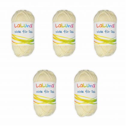 5er Pack Babywolle uni weiss, creme 125g 70% Merino 30% Milchfaser Handstrickgarn, weiche Wolle zum Stricken und Hkeln