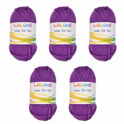 5er Pack Filz Wolle lila 100 % Schurwolle 250g, Wolle zum Stricken und Filzen Marke: LaLuna
