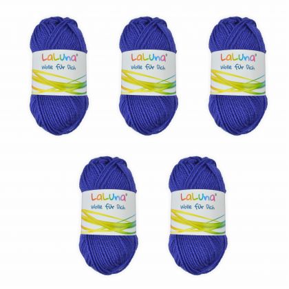 5er Pack Uni Wolle lila - blau 100 % Polyacryl Wolle 250g, Garn zum Stricken & Hkeln, Marke: LaLuna