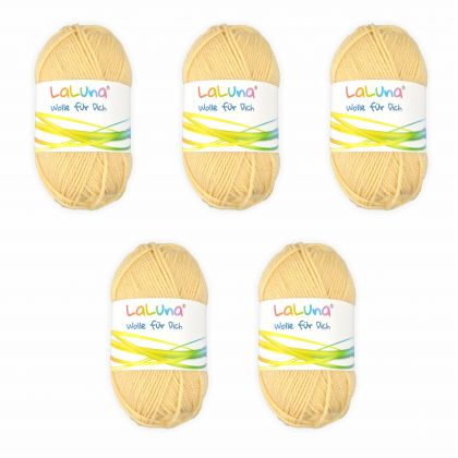 5er Pack Uni Wolle creme 100 % Polyacryl Wolle 250g, Garn zum Stricken & Hkeln, Marke: LaLuna