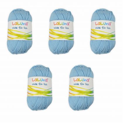 5er Pack Uni Wolle eisblau 100 % Polyacryl Wolle 250g, Garn zum Stricken & Hkeln, Marke: LaLuna