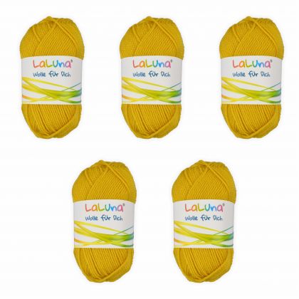 5er Pack Uni Wolle gelb 100 % Polyacryl Wolle 250g, Garn zum Stricken & Hkeln, Marke: LaLuna