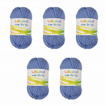 5er Pack Uni Wolle hellblau 100 % Polyacryl Wolle 250g, Garn zum Stricken & Hkeln, Marke: LaLuna