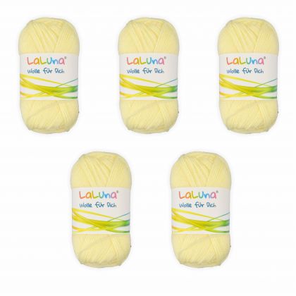 5er Pack Uni Wolle hellgelb 100 % Polyacryl Wolle 250g, Garn zum Stricken & Hkeln, Marke: LaLuna