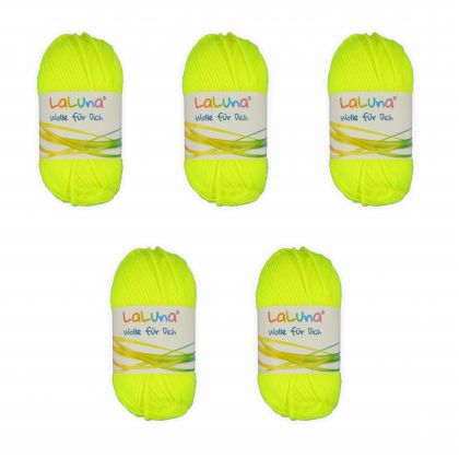 5er Pack Uni Wolle neon gelb 100 % Polyacryl Wolle 250g, Garn zum Stricken & Hkeln, Marke: LaLuna