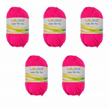 5er Pack Uni Wolle neon pink 100 % Polyacryl Wolle 250g, Garn zum Stricken & Hkeln, Marke: LaLuna