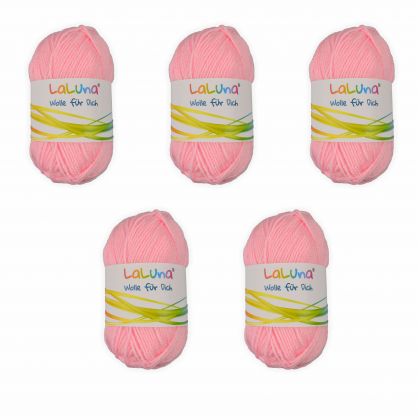 5er Pack Uni Wolle rosa 100 % Polyacryl Wolle 250g, Garn zum Stricken & Hkeln, Marke: LaLuna