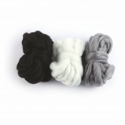 Filz Wolle in 3 Farben grau, schwarz, weiss je 5 m lang