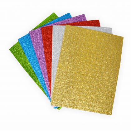 Glitter Moosgummi MOSAIK vorgestanzt auf 1x1 cm selbstklebend 1.596 Teile in 6 Farben sortiert