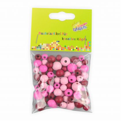 Holzperlen pink Gren - Farben Mix 8-10-12 mm 25g