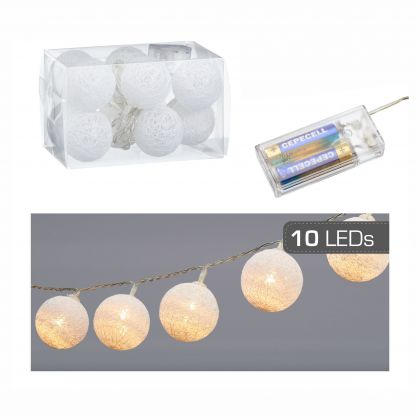 Lichterkette Cottonball 10 LED`s ca. 165 cm lang, Durchmesser 4 cm