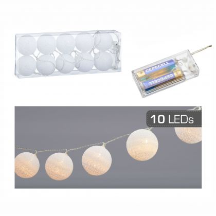 Lichterkette Cottonball 10 LED`s ca. 165 cm lang, Durchmesser 6 cm