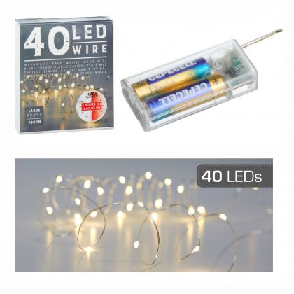 Lichterkette Mikro 40 LED`s mit TIMER 4,2 Meter lang  warmwei