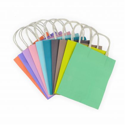 Creleo - Papiertten mit Henkel farbig sortiert aus 110g/m Kraftpapier 10 Stck, 12x5,5x15 cm 