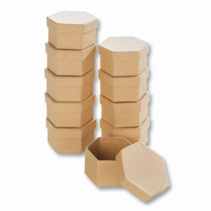 Papp-Boxen 10 Stck SECHSECK 7,5x6,5x4 Bastelboxen mit Deckel