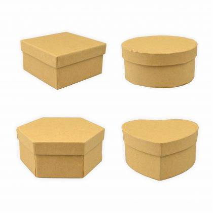 Creleo - Papp Boxen 4er Set gemischt Herz - sechseckig - oval - viereckig