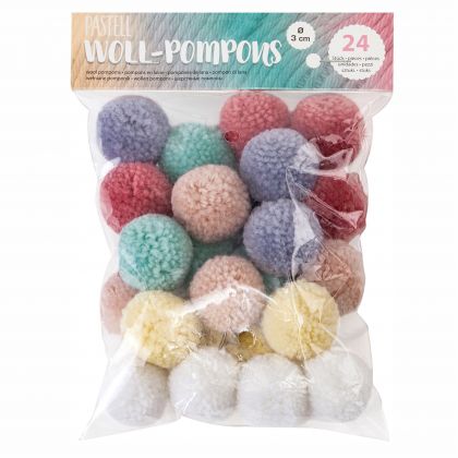 Woll Pompons PASTELL 24 Stck in 6 Farben sortiert
