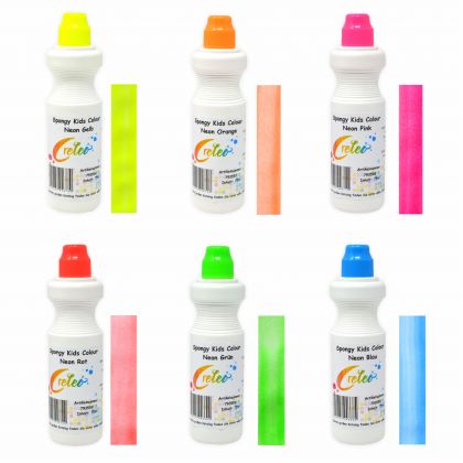 Spongy Kids Colour - Neon im 6er Pack a 75 ml Kindermalfarbe mit Schwamm