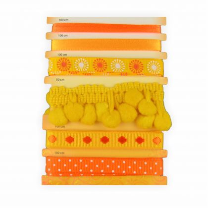 Stoffbänder Gelb & Orange 6 Stück sortiert, 5,5 Meter
